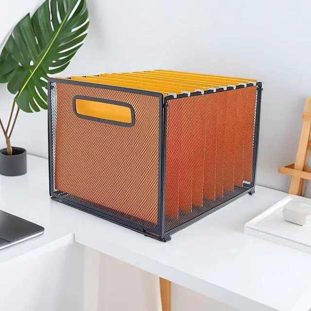 Alt view image 7 of 7 - Letter Size Hanging Folder Organizer,Metal Mesh Hanging File Folder Box,Office File Baskets,Black