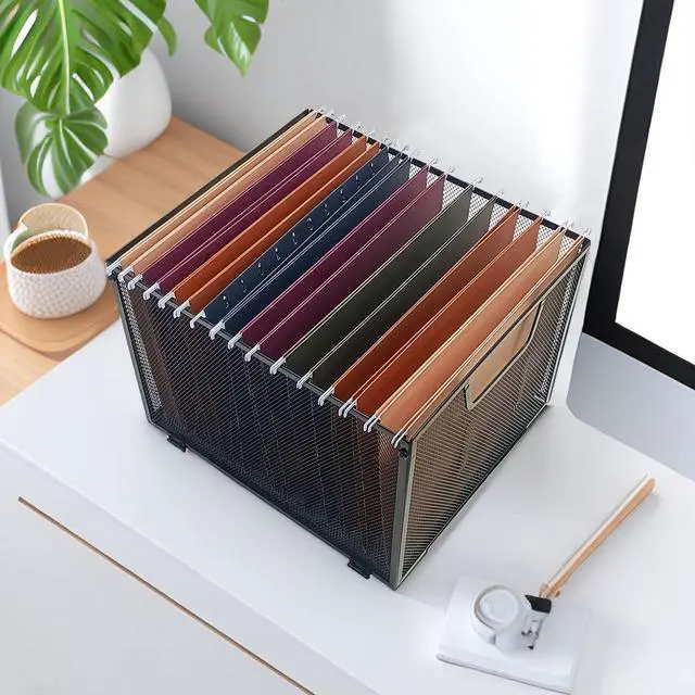 Alt view image 2 of 7 - Metal Mesh Hanging File Organizer, Office/School/Home File Crate,Black