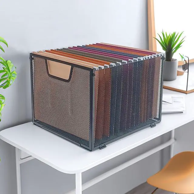 Alt view image 4 of 7 - Metal Mesh Hanging File Organizer, Office/School/Home File Crate,Black