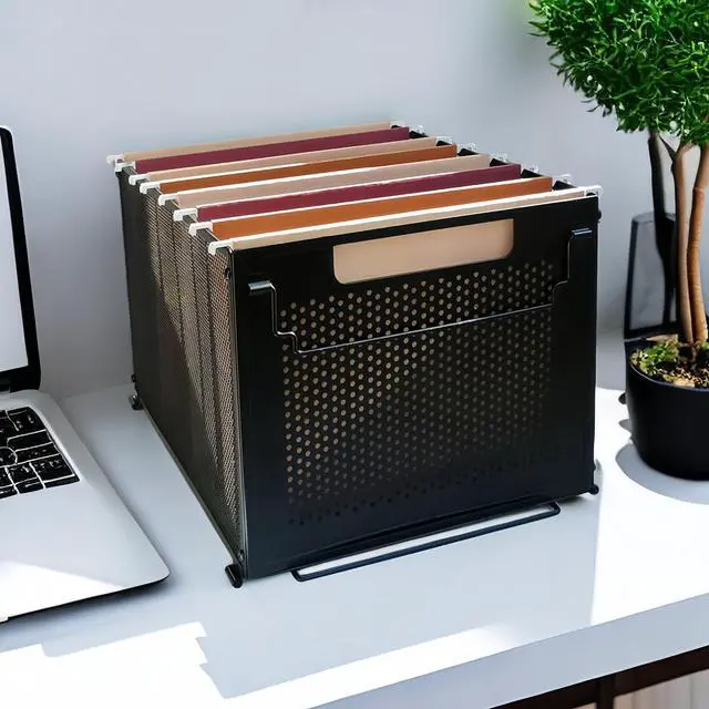 Alt view image 5 of 7 - Letter Size Hanging File Folder Organizer,Metal Filing Crate,File Basket for Hanging File,Black (Perforated metal plate)