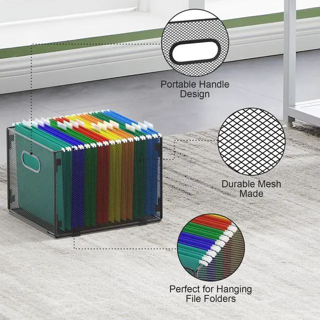 Alt view image 4 of 6 - Hanging File Organizer, Mesh File Folder Organizer File Crate File Cabinet Inserts Storage Box, Letter Size
