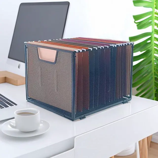 Alt view image 3 of 7 - Metal Mesh Hanging File Organizer, Office/School/Home File Crate,Black
