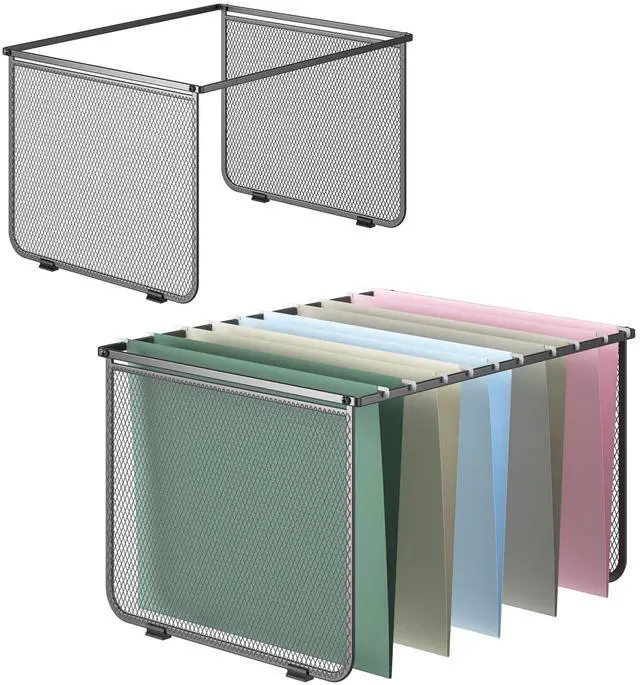 Main image of Hanging File Folder Frame Set of 2, Metal Mesh Hanging File Organizer, Hanging File Folders Legal/Letter Size for Hanging Folders Office File Organizer for Desk