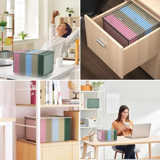 Alt view image 2 of 7 - Hanging File Folder Frame Set of 2, Metal Mesh Hanging File Organizer, Hanging File Folders Legal/Letter Size for Hanging Folders Office File Organizer for Desk