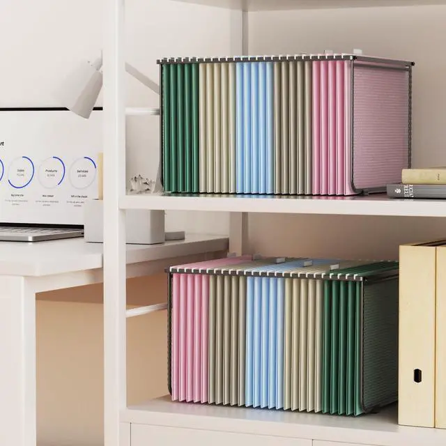 Alt view image 5 of 7 - Hanging File Folder Frame Set of 2, Metal Mesh Hanging File Organizer, Hanging File Folders Legal/Letter Size for Hanging Folders Office File Organizer for Desk