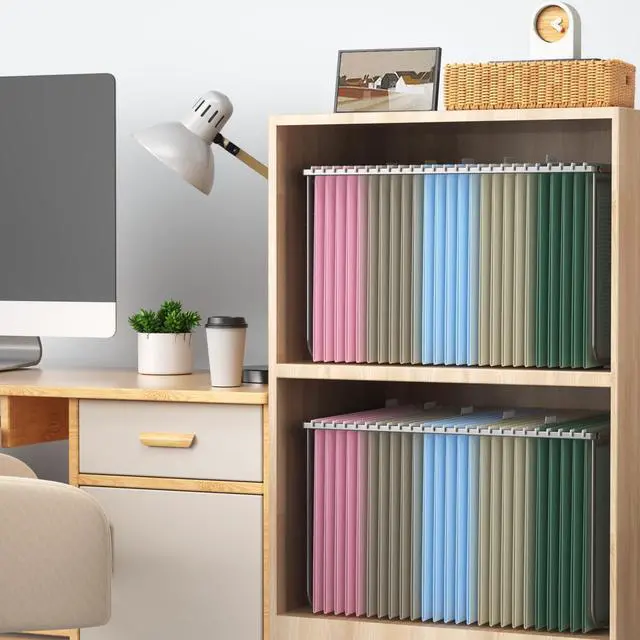 Alt view image 7 of 7 - Hanging File Folder Frame Set of 2, Metal Mesh Hanging File Organizer, Hanging File Folders Legal/Letter Size for Hanging Folders Office File Organizer for Desk