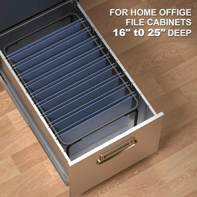 Alt view image 3 of 7 - 2 Sets Upgraded Adjustable Hanging File Folder Frame,Legal/Letter Size,Length Adjusted 16 to 25 inches,Heavy Duty Steel File Drawer/Cabinet Organizer Insert, Hanging Folder Holder,12.598" W X 9.45" H