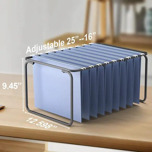 Alt view image 5 of 7 - 2 Sets Upgraded Adjustable Hanging File Folder Frame,Legal/Letter Size,Length Adjusted 16 to 25 inches,Heavy Duty Steel File Drawer/Cabinet Organizer Insert, Hanging Folder Holder,12.598" W X 9.45" H