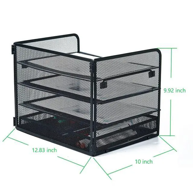 Alt view image 5 of 7 - 4 Tier Mesh Paper Letter Tray,Desk File Organizer with A Sliding Drawer,Office Supplies Desk Organizer for Home Office,Black.
