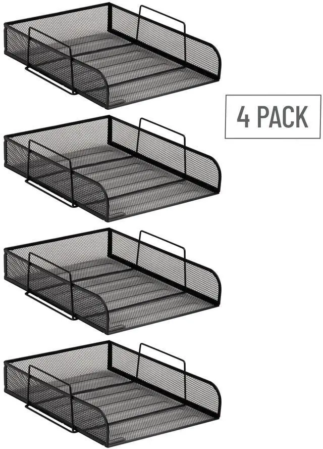 Alt view image 4 of 7 - Stackable Paper Tray, Desktop Organizer, File Storage, Office, Metal Mesh, 10.5" L x 13.5" W x 11.25" H, 4 Pcs., Black