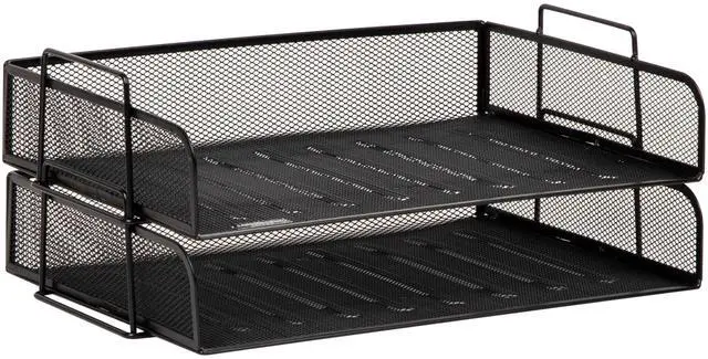 Alt view image 7 of 7 - Stackable Paper Tray, Desktop Organizer, File Storage, Office, Metal Mesh, 2 Pcs., Black
