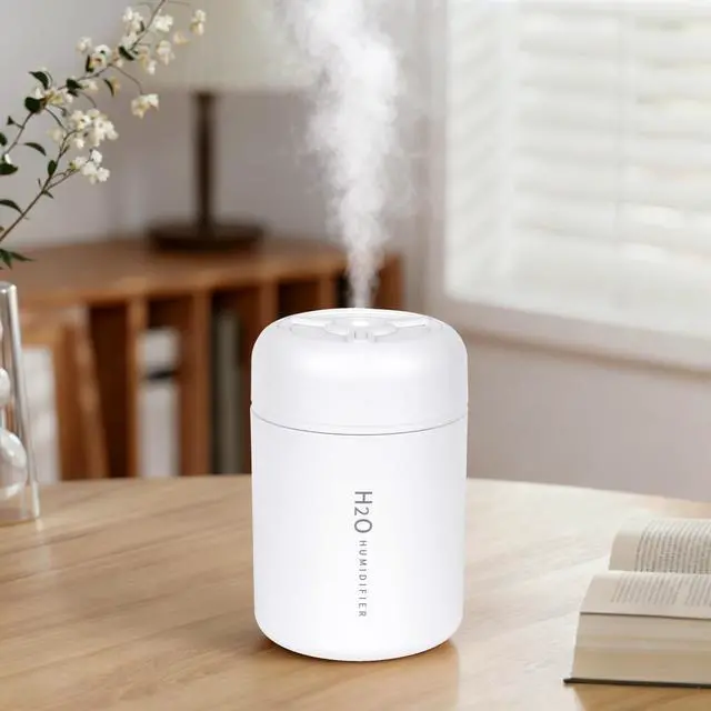 Main image of Portable Mini Humidifier, 300ml USB Cool Mist Small Humidifier with Colorful Lights. Perfect for Bedroom, Office, Plants, travel & Car (White)