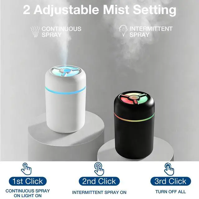 Alt view image 3 of 7 - Portable Mini Humidifier, 300ml USB Cool Mist Small Humidifier with Colorful Lights. Perfect for Bedroom, Office, Plants, travel & Car (White)