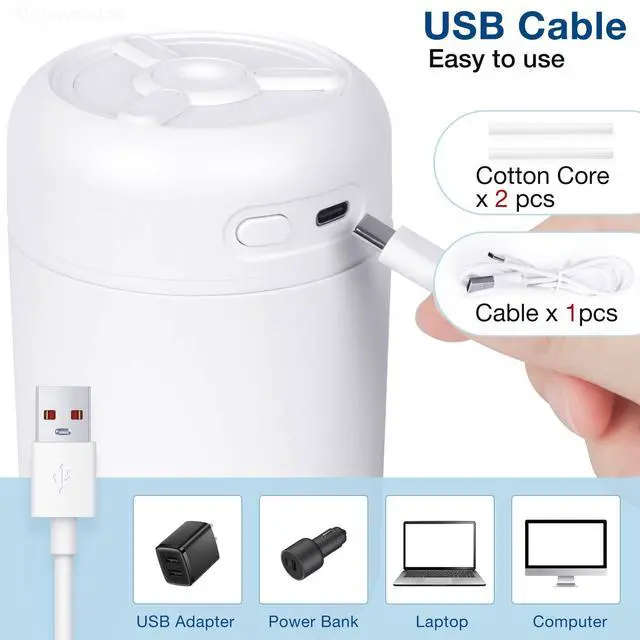 Alt view image 6 of 7 - Portable Mini Humidifier, 300ml USB Cool Mist Small Humidifier with Colorful Lights. Perfect for Bedroom, Office, Plants, travel & Car (White)