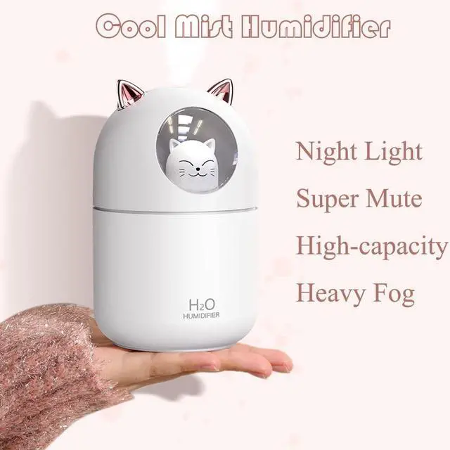 Alt view image 4 of 6 - Portable Small Humidifier, 300ml Mini Cool Mist Humidifier with Night Light, USB Personal Humidifier Auto Shut-Off, Ultra-Quiet, 2 Spray Modes, Suitable for Home Office Travel(white)