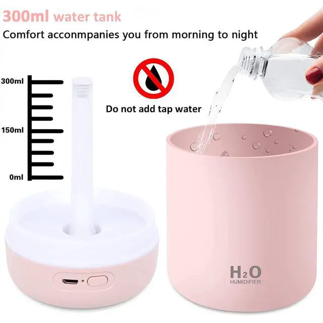 Alt view image 3 of 7 - Mini Humidifier,300ml Small Cool Mist Humidifier with 7-Color LED Night Light,USB Personal Desktop Humidifier,2 Adjustable Mist Modes,Auto Shut-Off,Ultra Quiet,for Car,Office,Bedroom (Pink)