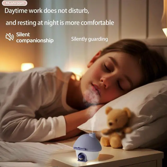Alt view image 4 of 6 - Portable Mini Humidifier, 300ml Small Cool Mist Humidifier, Personal Desktop Humidifiers for Baby Bedroom Travel Office Home,7 Modes of sunset atmosphere light, 2Modes of night light