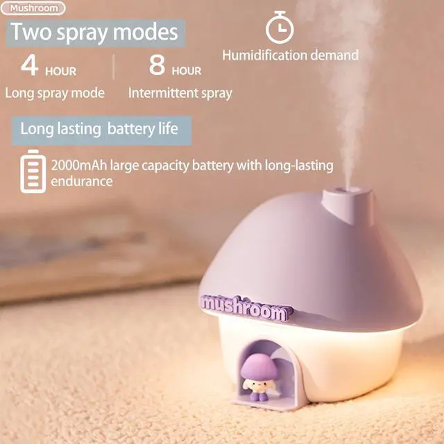 Alt view image 5 of 6 - Portable Mini Humidifier, 300ml Small Cool Mist Humidifier, Personal Desktop Humidifiers for Baby Bedroom Travel Office Home,7 Modes of sunset atmosphere light, 2Modes of night light