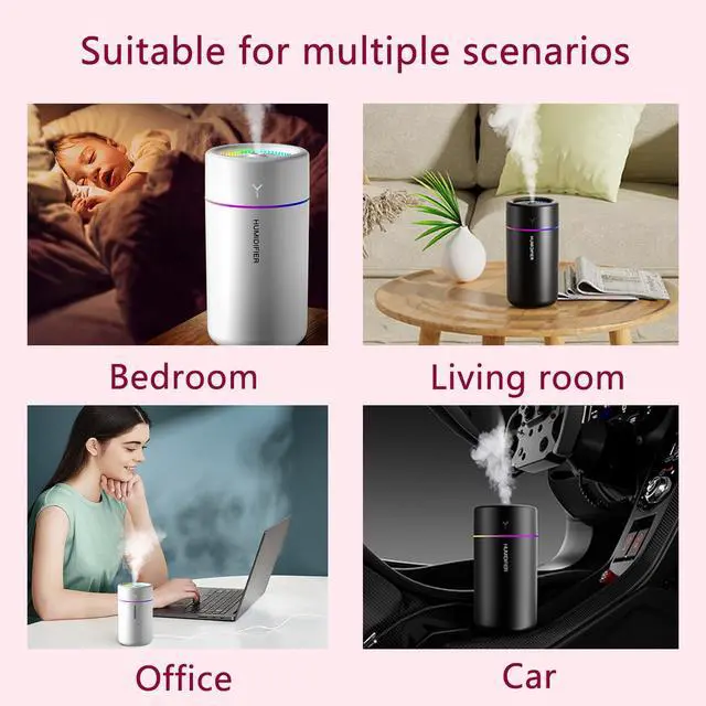 Alt view image 3 of 5 - Portable Mini Humidifier, Colorful, Cool Mist, USB Powered. Perfect for Bedroom, Office & Car (Black)