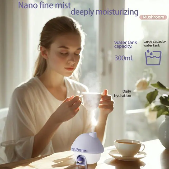 Alt view image 2 of 6 - Portable Mini Humidifier, 300ml Small Cool Mist Humidifier, Personal Desktop Humidifiers for Baby Bedroom Travel Office Home,7 Modes of sunset atmosphere light, 2Modes of night light