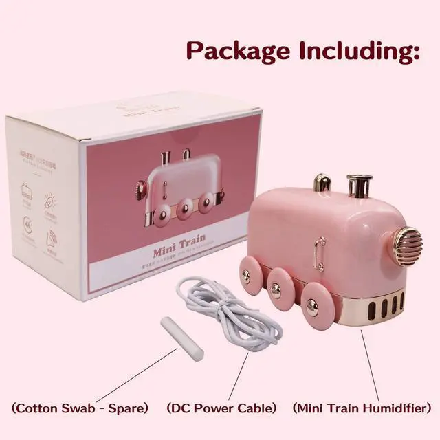 Alt view image 5 of 5 - Portable Mini Humidifier, 300ml Cute Train Small Humidifier, Cool Mist Diffuser for Desktop / Office / Bedroom, Ultra Quiet, LED Light Function, USB Charge, Auto Shut Off