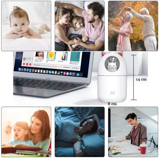 Alt view image 6 of 6 - Portable Small Humidifier, 300ml Mini Cool Mist Humidifier with Night Light, USB Personal Humidifier Auto Shut-Off, Ultra-Quiet, 2 Spray Modes, Suitable for Home Office Travel