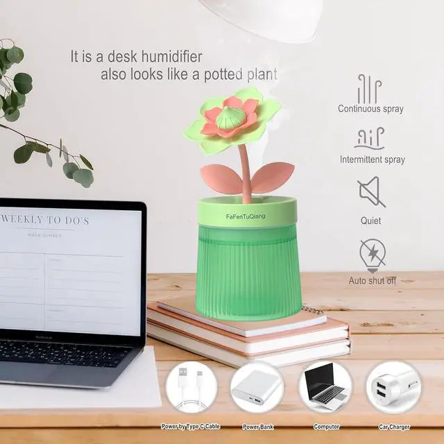 Alt view image 3 of 6 - Desk Mini Humidifier, Personal Small Humidifier Diffuser 260ml Portable with Colorful Light Cool Mist,Quiet, Auto Off, Top Fill Air Humidifiers,for Plants,Home,Office,Travel,Work,Women, Birthday