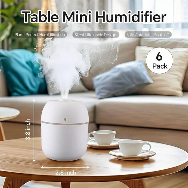 Alt view image 2 of 6 - 6 Pcs Portable Small Humidifier USB Personal Desktop 220 ml Mini Humidifier for Bedroom Plants Car Office Room Home Travel (White)