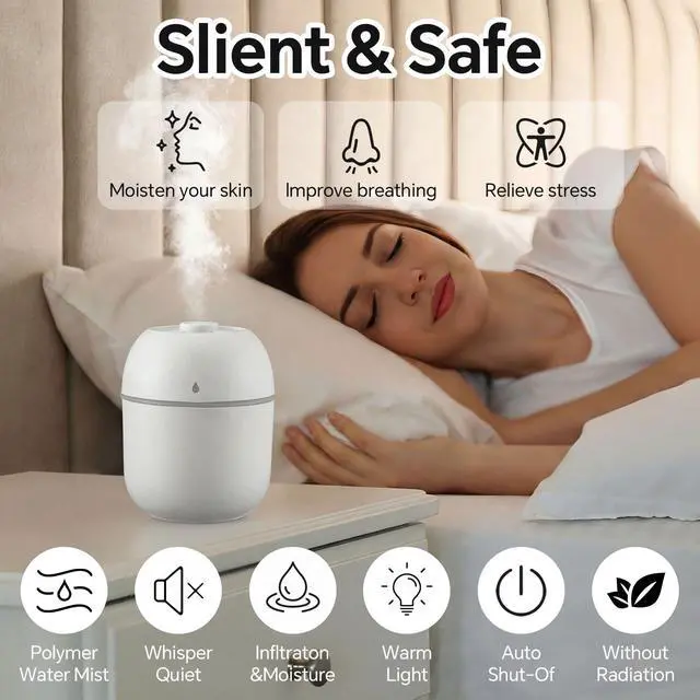 Alt view image 5 of 6 - 6 Pcs Portable Small Humidifier USB Personal Desktop 220 ml Mini Humidifier for Bedroom Plants Car Office Room Home Travel (White)