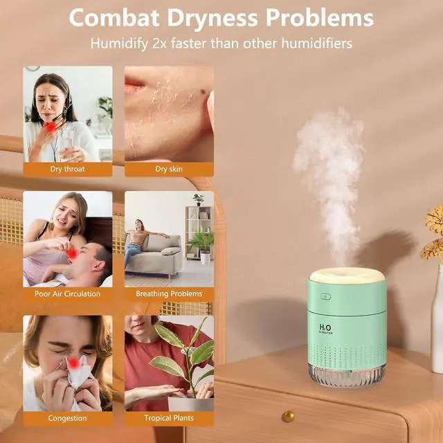 Alt view image 2 of 7 - Small Humidifiers for Bedroom 350ml Mini Portable Humidifier for Travel Plants Humidifier, Humidificador for Bedroom Plants Travel Office Desk Car Light Green