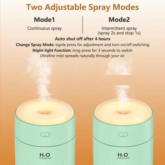 Alt view image 4 of 7 - Small Humidifiers for Bedroom 350ml Mini Portable Humidifier for Travel Plants Humidifier, Humidificador for Bedroom Plants Travel Office Desk Car Light Green