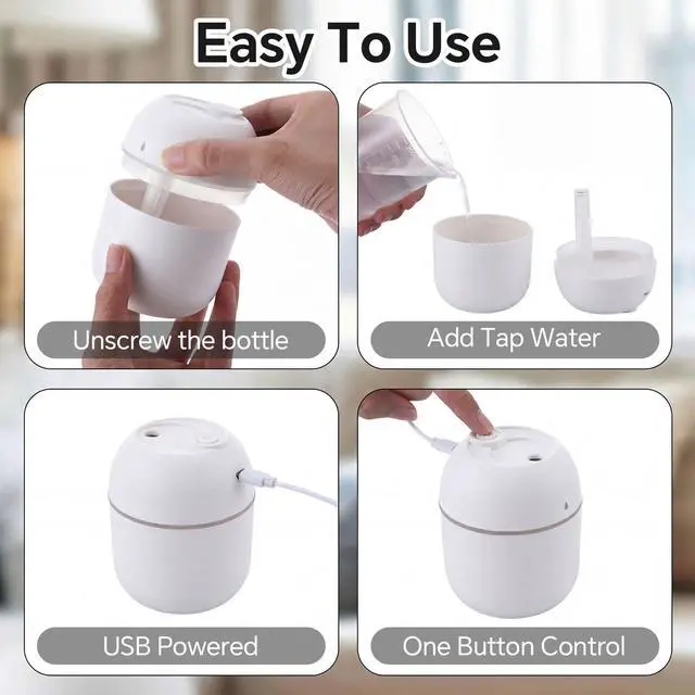 Alt view image 3 of 6 - 6 Pcs Portable Small Humidifier USB Personal Desktop 220 ml Mini Humidifier for Bedroom Plants Car Office Room Home Travel (White)