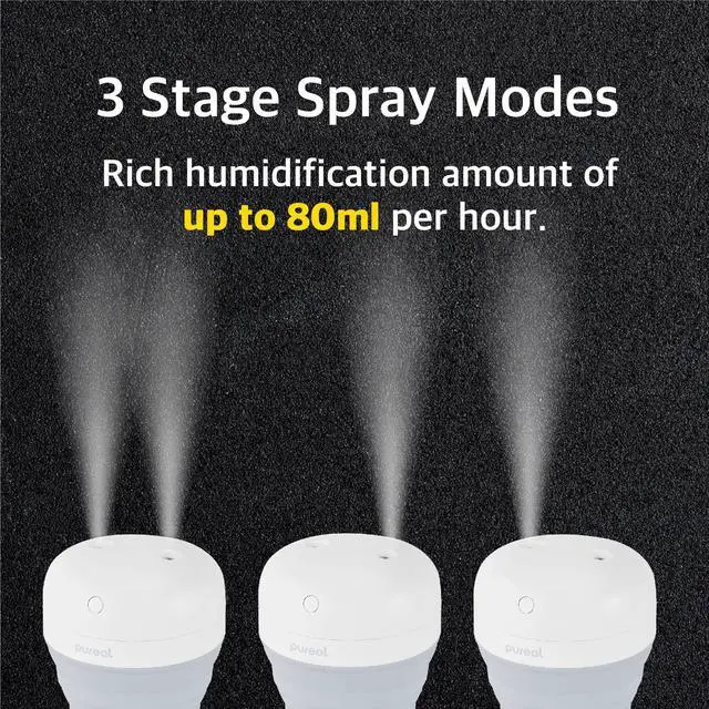 Alt view image 3 of 6 - Foldable Mini Humidifier, 500ML Portable Small Cool Mist for up to 10 Hrs, for Baby Bedroom Travel Office Home, Auto Shut-Off, 3 Mist Modes, Super Quiet