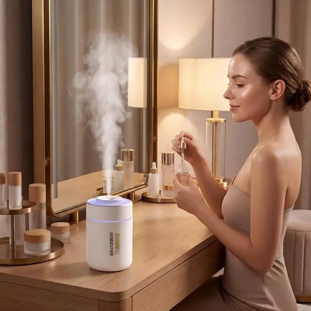Alt view image 3 of 7 - Mini Humidifier - 7-Color LED Night Light, 2-in-1 Aroma Diffuser & Humidifier, USB Portable, 4H/8H Timer, Safe Auto Shut-Off, Ideal for Home Office Car Gift (white, 2.8 * 2.8 * 4.1)