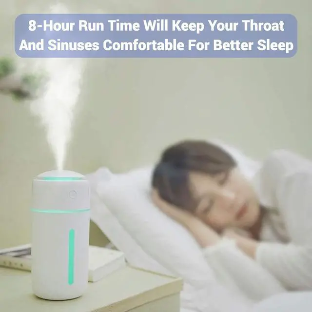 Alt view image 4 of 4 - Personal Ultrasonic Cool Mist Humidifier for Car Bedroom Office, Portable Rechargeable Travel Humidifier for Car & Desk, with 7 Color Lights, Battery Powered