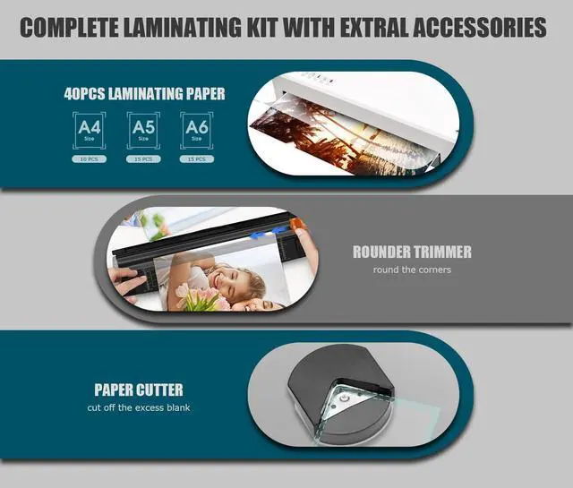 Alt view image 6 of 7 - Laminator Machine with 40 Laminating Sheets, A4 Laminator Thermal and Cold with Paper Trimmer & Corner Rounder, 9-Inch Laminating Machine for Home School Office