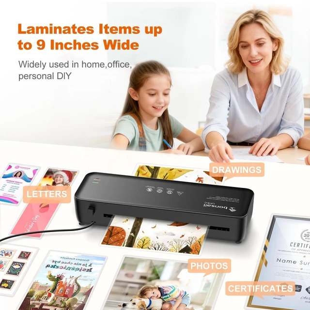 Alt view image 5 of 7 - 9 Inch Thermal Laminator, Jam-Free Personal Laminating Machine 3-min fast preheat, 270mm/min, fits Letter/photo/ID cards, lightweight 2.02 lbs, quiet for teacher office home and classroom