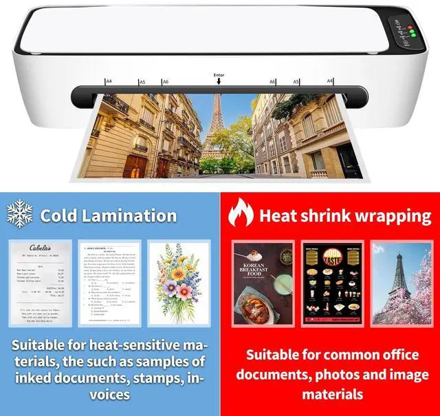 Alt view image 3 of 7 - 9 Inch A4 Thermal Laminator, 1 Min Preheat 450mm/min Fast Speed, 6-in-1 Hot Cold Laminator, Anti-Jam, 3-6 mil Supported with 12 Laminating Pouches for Home Office School