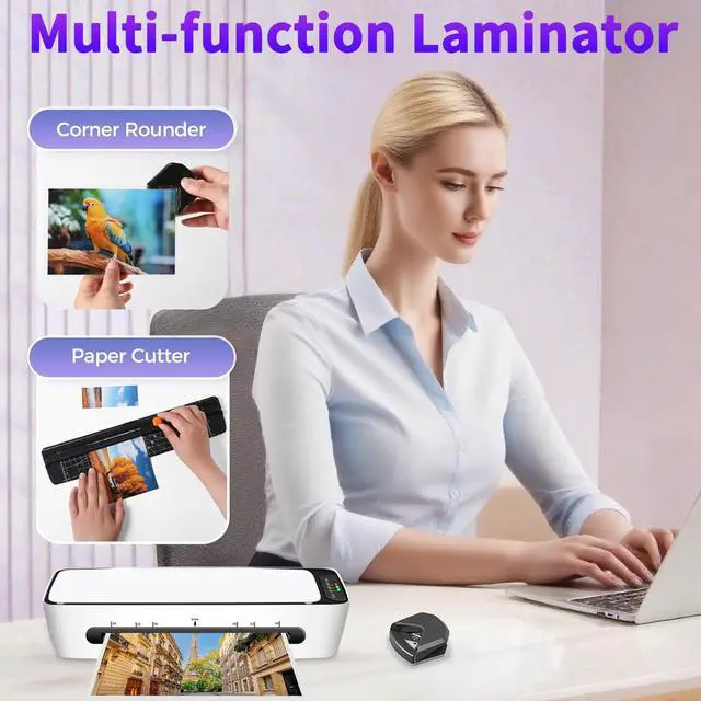 Alt view image 5 of 7 - 9 Inch A4 Thermal Laminator, 1 Min Preheat 450mm/min Fast Speed, 6-in-1 Hot Cold Laminator, Anti-Jam, 3-6 mil Supported with 12 Laminating Pouches for Home Office School
