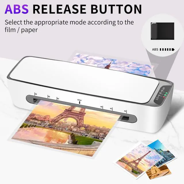 Alt view image 4 of 7 - 9 Inch A4 Thermal Laminator, 1 Min Preheat 450mm/min Fast Speed, 6-in-1 Hot Cold Laminator, Anti-Jam, 3-6 mil Supported with 12 Laminating Pouches for Home Office School