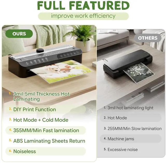 Alt view image 2 of 7 - 9-Inch Laminator Machine,A4 Cold & Thermal Laminator Machine,85-Second Quick Heat-Up,Thermal Lamination ABS Jam-Release,40 Pouches,Paper Cutter & Corner Rounder - Perfect for Teachers, Home & Office