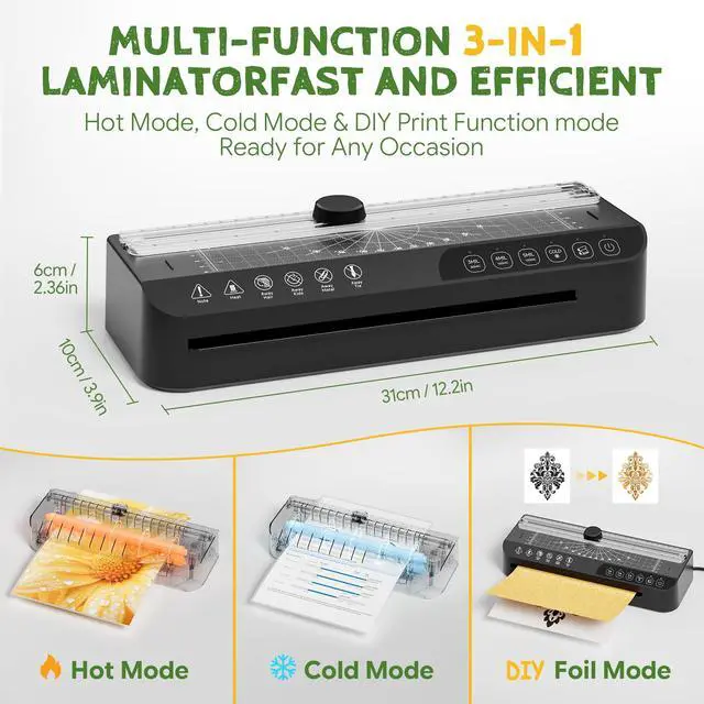 Alt view image 4 of 7 - 9-Inch Laminator Machine,A4 Cold & Thermal Laminator Machine,85-Second Quick Heat-Up,Thermal Lamination ABS Jam-Release,40 Pouches,Paper Cutter & Corner Rounder - Perfect for Teachers, Home & Office