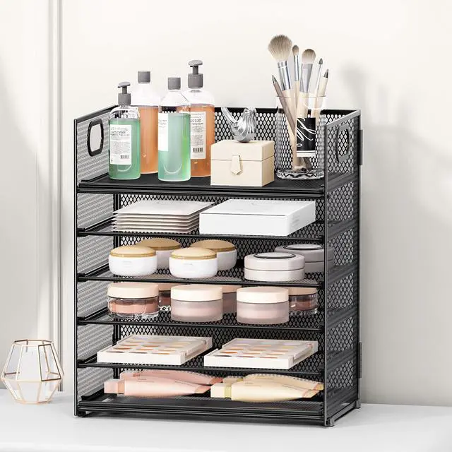 Alt view image 4 of 7 - 2-Pack 6-Tier Paper Tray Organizer for Desk - Black Mesh File Folder Sorter with Handles, Desk Letter Holder for Office, Home, School Supplies Storage & Organization