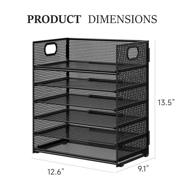 Alt view image 5 of 7 - 2-Pack 6-Tier Paper Tray Organizer for Desk - Black Mesh File Folder Sorter with Handles, Desk Letter Holder for Office, Home, School Supplies Storage & Organization