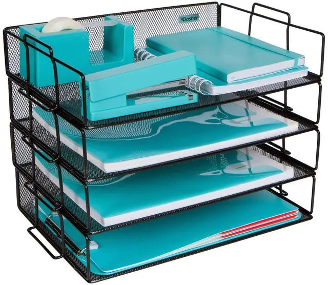 Main image of Stackable Paper Tray Desk Organizer, 4-Tier Metal Mesh Letter Organizers for Business, Home, School, or Store Use, Organizes Files, Folders, Letters, Paper, Binders, Multi-Functional Desktop Storage