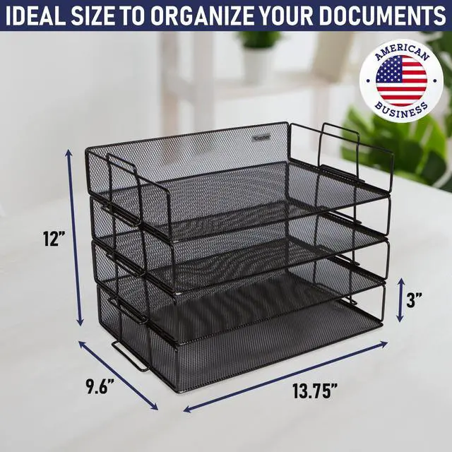 Alt view image 3 of 6 - Stackable Paper Tray Desk Organizer, 4-Tier Metal Mesh Letter Organizers for Business, Home, School, or Store Use, Organizes Files, Folders, Letters, Paper, Binders, Multi-Functional Desktop Storage
