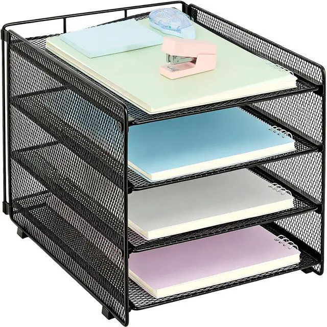 Main image of 4-Tier Paper Organizer Letter Tray, Desk Organizers and Accessories, Office Desk Accessories, Desktop File Organizer for Office, Home or School, Black