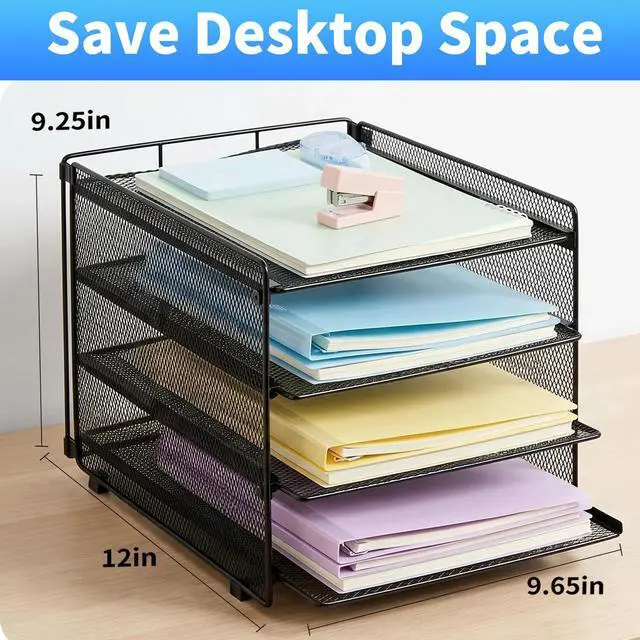 Alt view image 2 of 7 - 4-Tier Paper Organizer Letter Tray, Desk Organizers and Accessories, Office Desk Accessories, Desktop File Organizer for Office, Home or School, Black