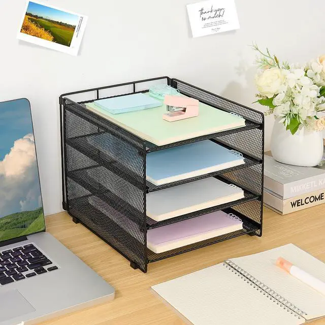 Alt view image 6 of 7 - 4-Tier Paper Organizer Letter Tray, Desk Organizers and Accessories, Office Desk Accessories, Desktop File Organizer for Office, Home or School, Black