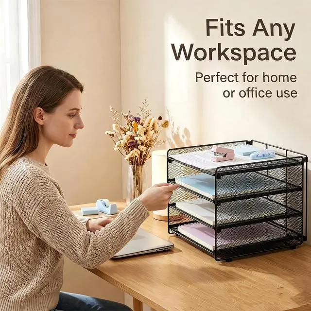 Alt view image 7 of 7 - 4-Tier Paper Organizer Letter Tray, Desk Organizers and Accessories, Office Desk Accessories, Desktop File Organizer for Office, Home or School, Black